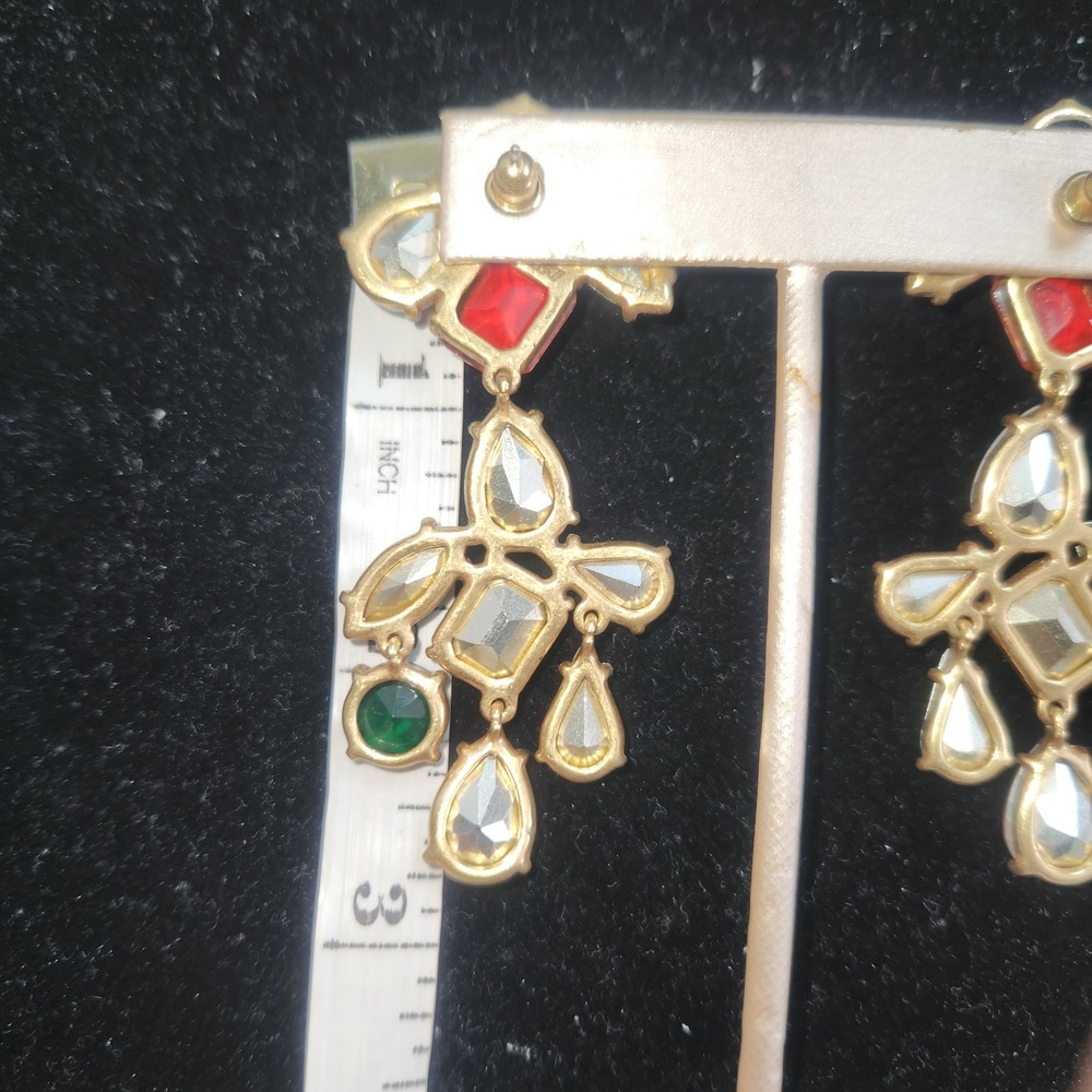 Multi Color J Crew Chandelier Drop Earrings Gold Tone Statement Jewelry Boho - Picture 6 of 9